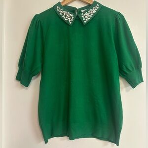 Sioni Green Top with Embellished Collar